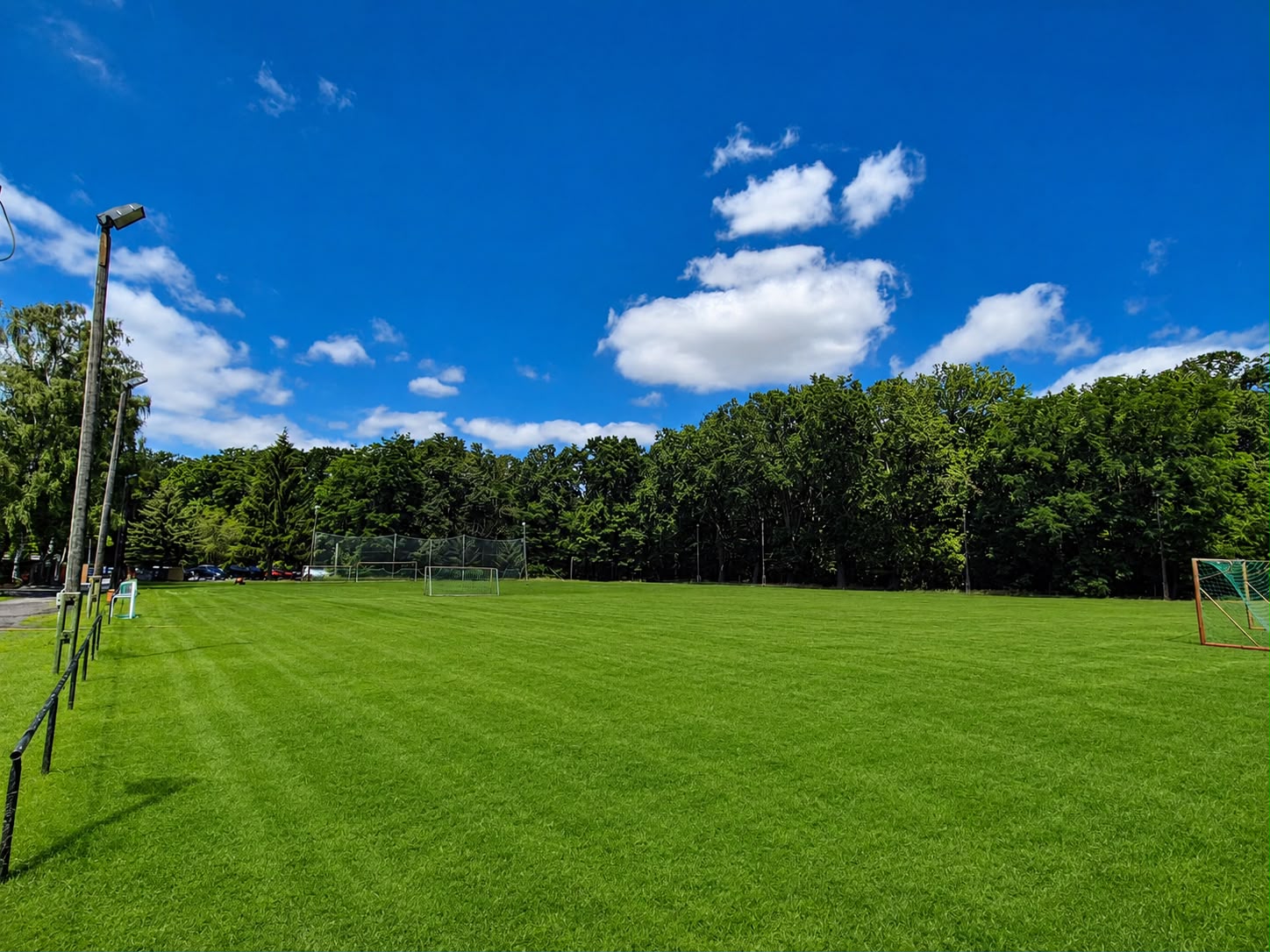 Sportplatz Jerichow – Rasenplatz Rasenplatz des Sportplatzes Jerichow mit Flutlichtmast und Toren